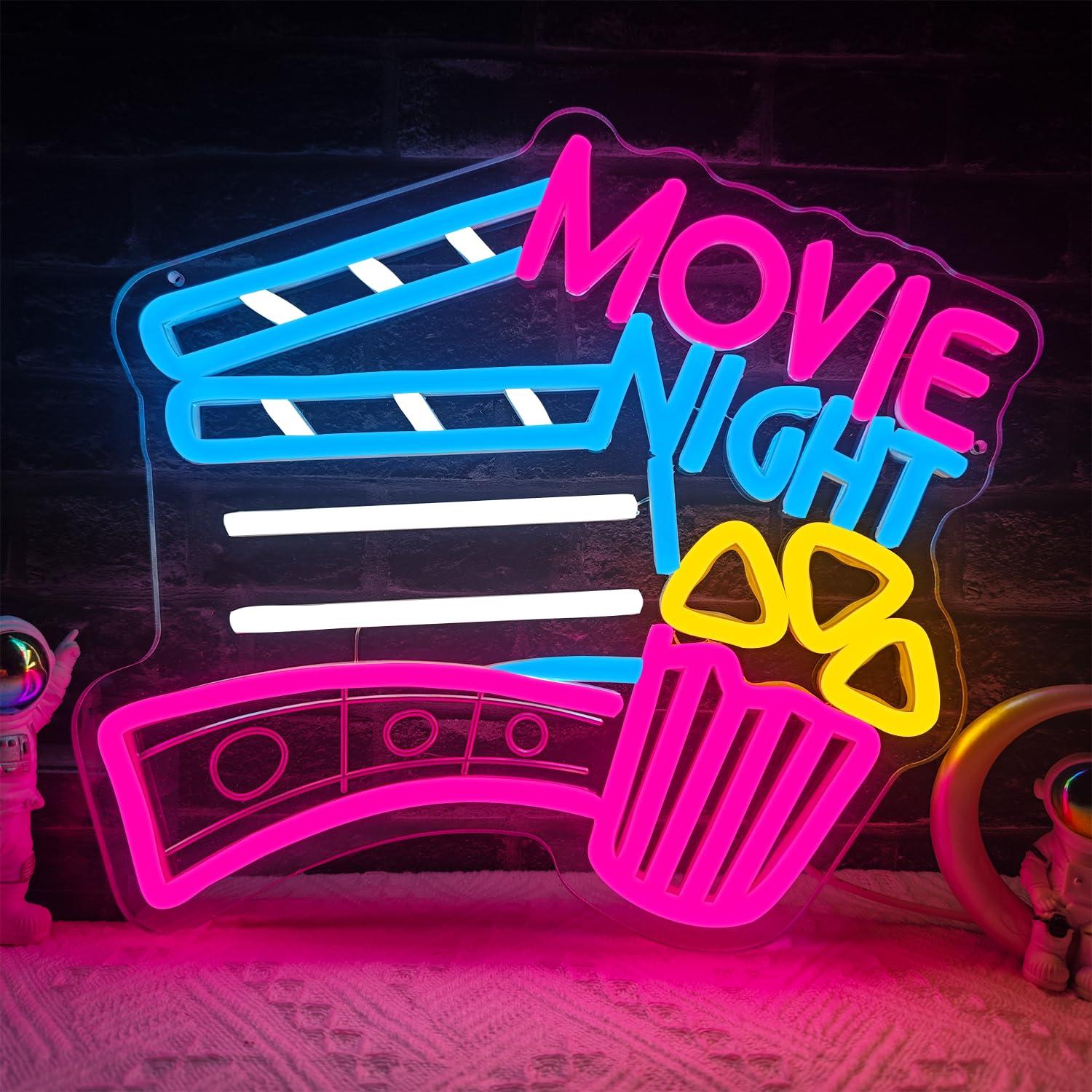 Home Cinema Wall Lights - Neonowy znak „Filmowy Wieczór” z funkcją