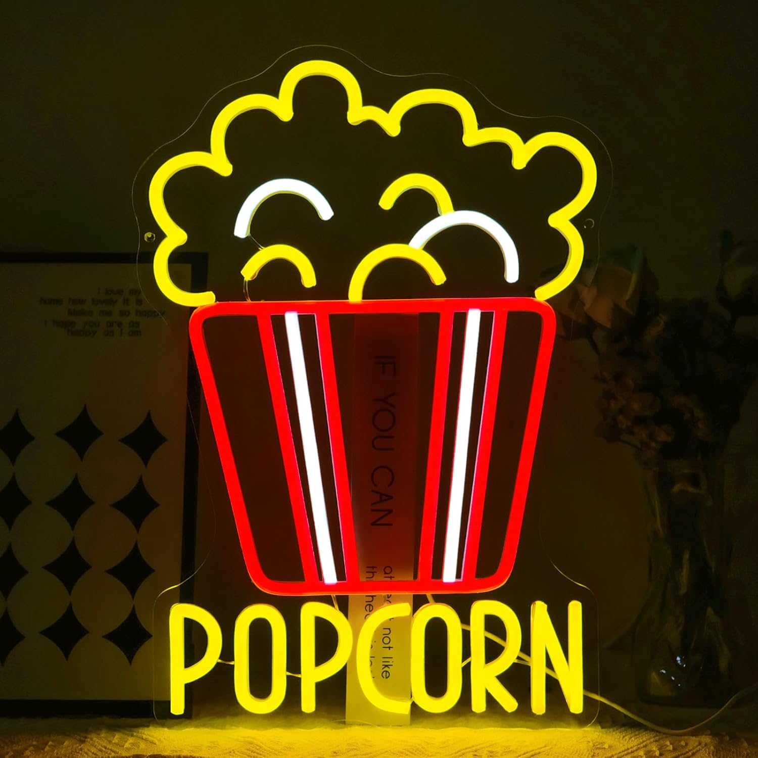 Home Cinema Wall Lights - Jasny LED Neonowy Znak Popcorn Bucket,