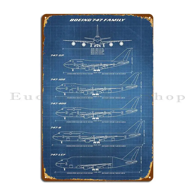 Home Cinema Wall Lights - Boeing 747 Family Blueprint Jasnoniebieski Metalowy